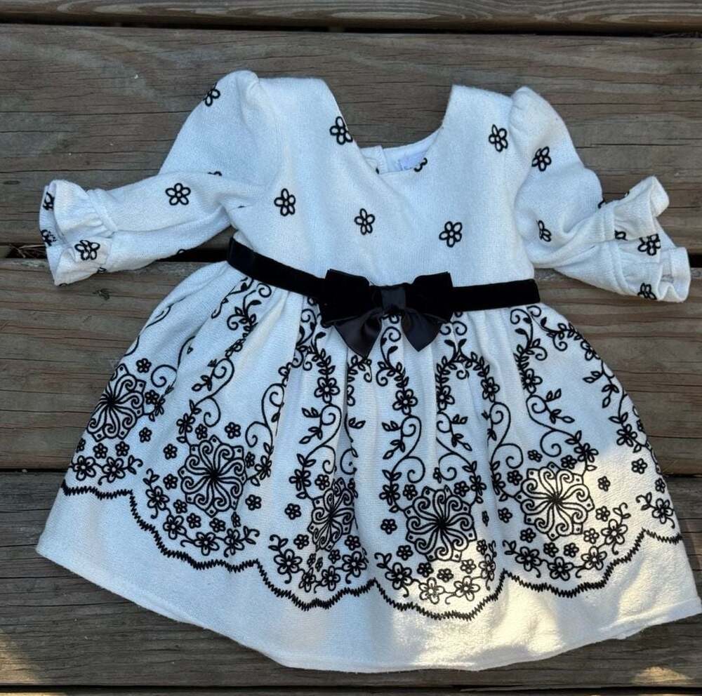 Sweet Heart Rose Infant 12M White and Black Embroidered Holiday Dress